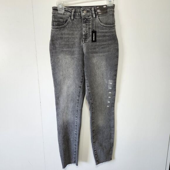 Express Denim - Express NWT 00R Curvy High Waist Washed Black Skinny Jeans Raw Hem Stretch